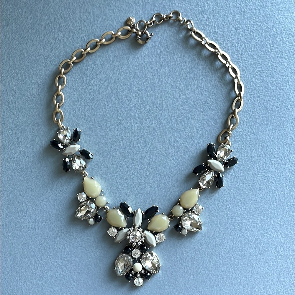J.Crew Elegant Brass, Crystal, Tan stone and Black Statement Necklace